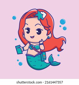 cute mermaid carrying book and bag, for kids fashion artworks, children books, greeting cards.