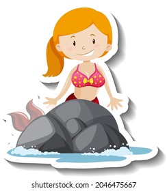 Cute mermaid cartoon character sticker illustration