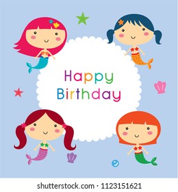 Cute Mermaid Cartoon Happy Birthday Card Stock Vector (Royalty Free ...