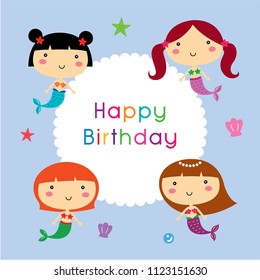 Cute Mermaid Cartoon Happy Birthday Card Stock Vector (Royalty Free ...