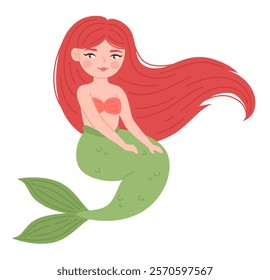 Cute mermaid in cartoon style. Flat vector illustration.