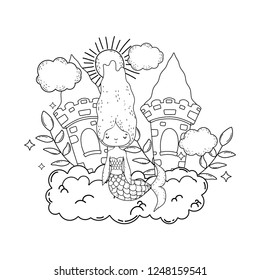 cute mermaid with castle in cloud
