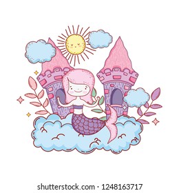 cute mermaid with castle in cloud