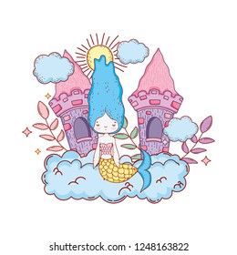cute mermaid with castle in cloud
