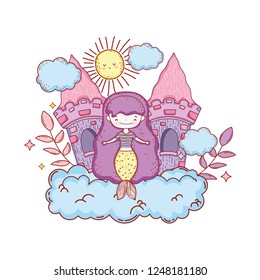 cute mermaid with castle in cloud