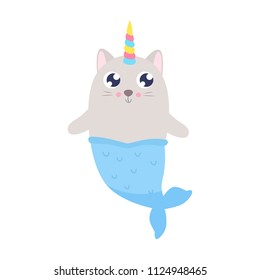 Cute mermaid cat vector illustration.