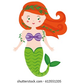 Cute Mermaid character in Cartoon Style. vector illustration. Fairy undine princess. Sticker, paperdoll, kids vector illustration