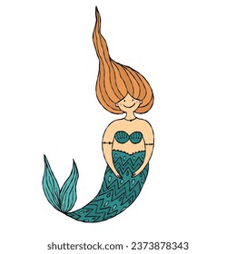 Cute mermaid character, concept kids print, hand drawn art. Art for print - cards, t-shirts etc