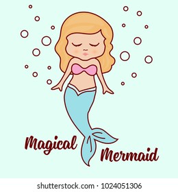 Cute mermaid character - sea fairy illustration - line drawing of a magical mermaid underwater