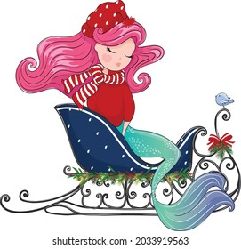 Cute mermaid christmas themed vector illustration