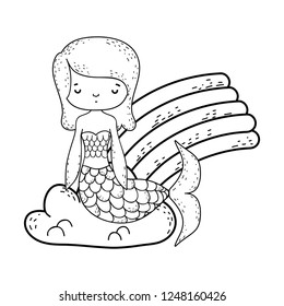 cute mermaid with clouds and rainbow