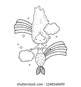 cute mermaid with clouds and rainbow