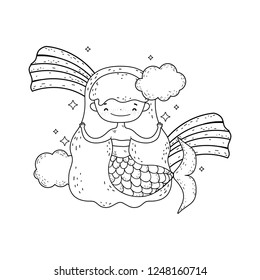cute mermaid with clouds and rainbow