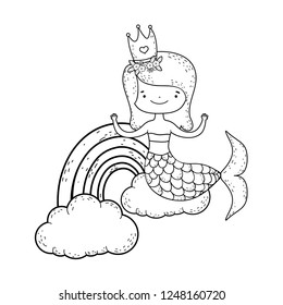 cute mermaid with clouds and rainbow