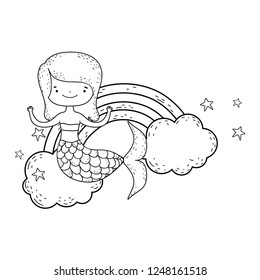 cute mermaid with clouds and rainbow