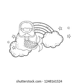 cute mermaid with clouds and rainbow