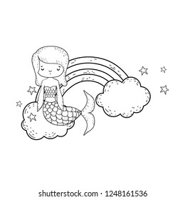 cute mermaid with clouds and rainbow