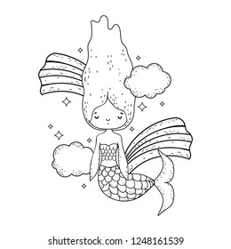 cute mermaid with clouds and rainbow