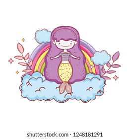 cute mermaid with clouds and rainbow