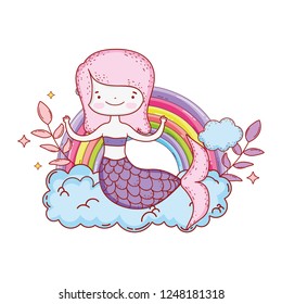 cute mermaid with clouds and rainbow