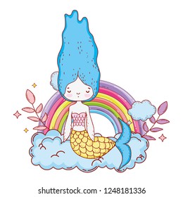 cute mermaid with clouds and rainbow