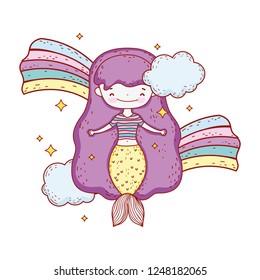 cute mermaid with clouds and rainbow