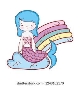 cute mermaid with clouds and rainbow