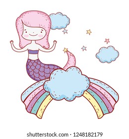 cute mermaid with clouds and rainbow