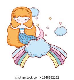 cute mermaid with clouds and rainbow