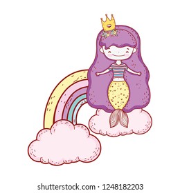 cute mermaid with clouds and rainbow