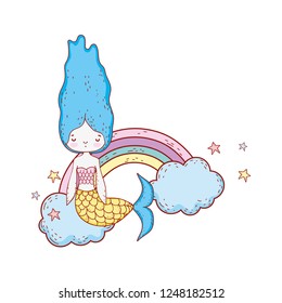 cute mermaid with clouds and rainbow