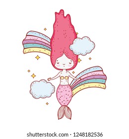 cute mermaid with clouds and rainbow