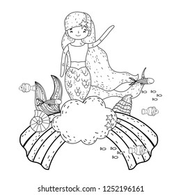 cute mermaid with clouds and rainbow
