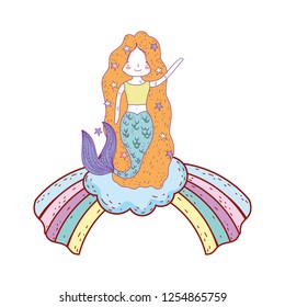 cute mermaid with clouds and rainbow