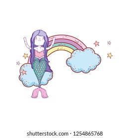 cute mermaid with clouds and rainbow