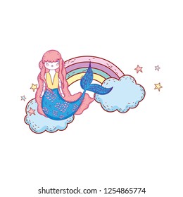 cute mermaid with clouds and rainbow