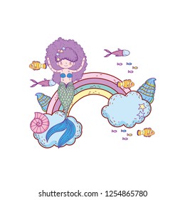 cute mermaid with clouds and rainbow