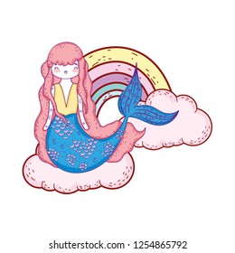 cute mermaid with clouds and rainbow