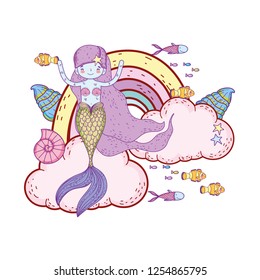 cute mermaid with clouds and rainbow