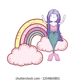 cute mermaid with clouds and rainbow