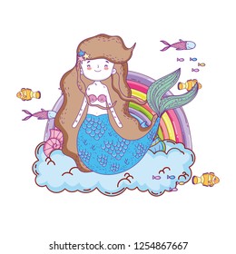 cute mermaid with clouds and rainbow