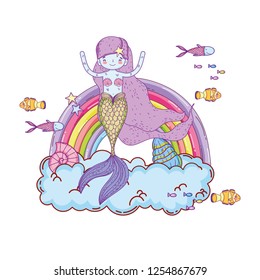 cute mermaid with clouds and rainbow