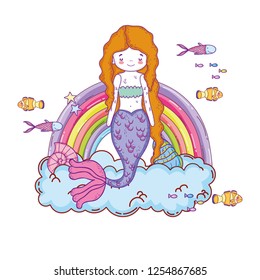 cute mermaid with clouds and rainbow