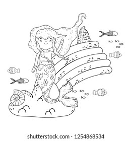 cute mermaid with clouds and rainbow