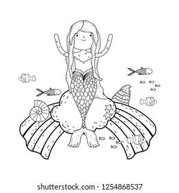 cute mermaid with clouds and rainbow