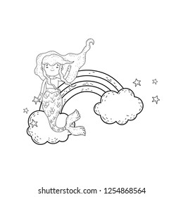 cute mermaid with clouds and rainbow
