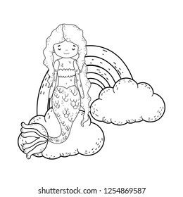cute mermaid with clouds and rainbow
