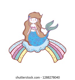 cute mermaid with clouds and rainbow