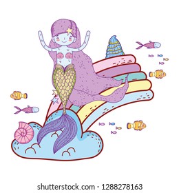 cute mermaid with clouds and rainbow