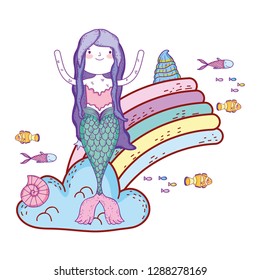 cute mermaid with clouds and rainbow